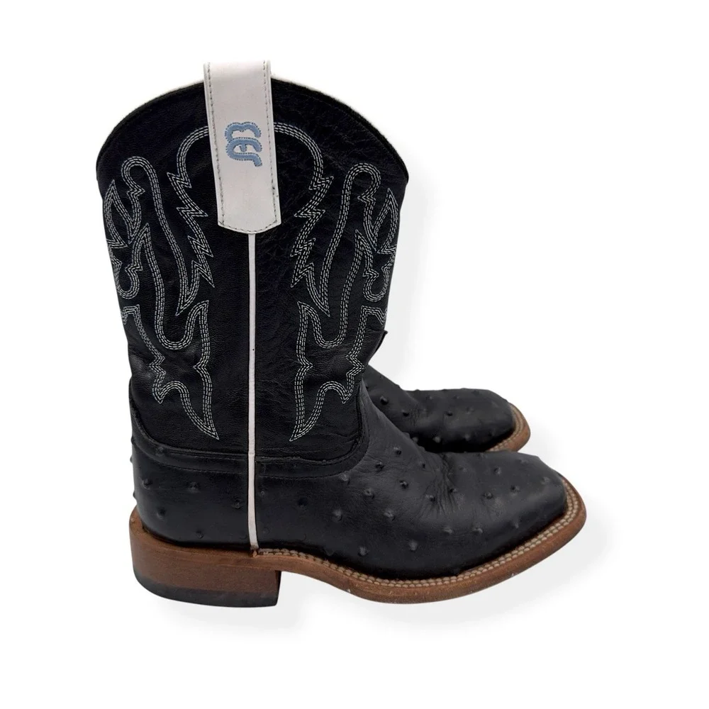 Anderson Bean Kids Leather Cowboy Boots Impostrich Size 2 Black Square Toe 3015